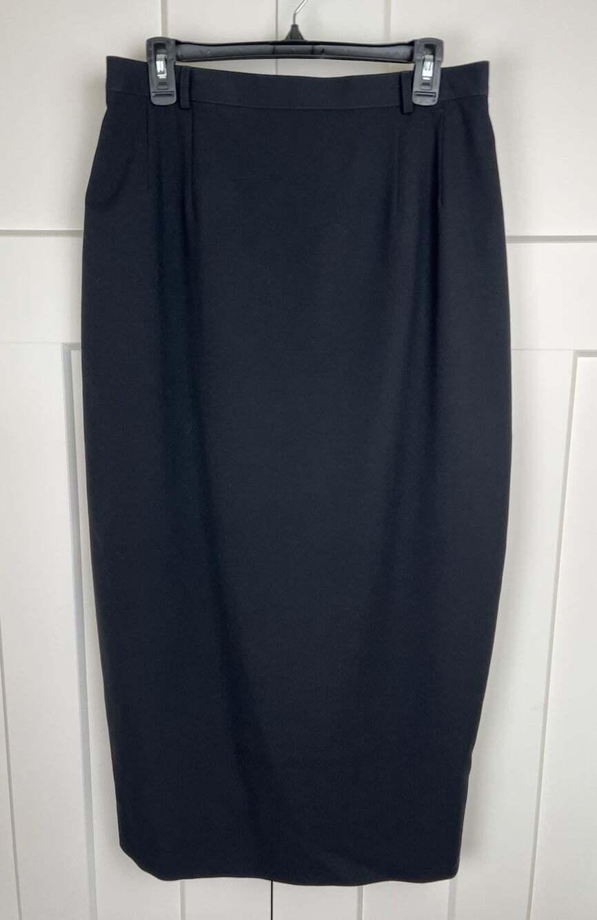 Vintage Austin Reed Black Maxi Skirt 16 100% Worsted Wool Long Career Classic